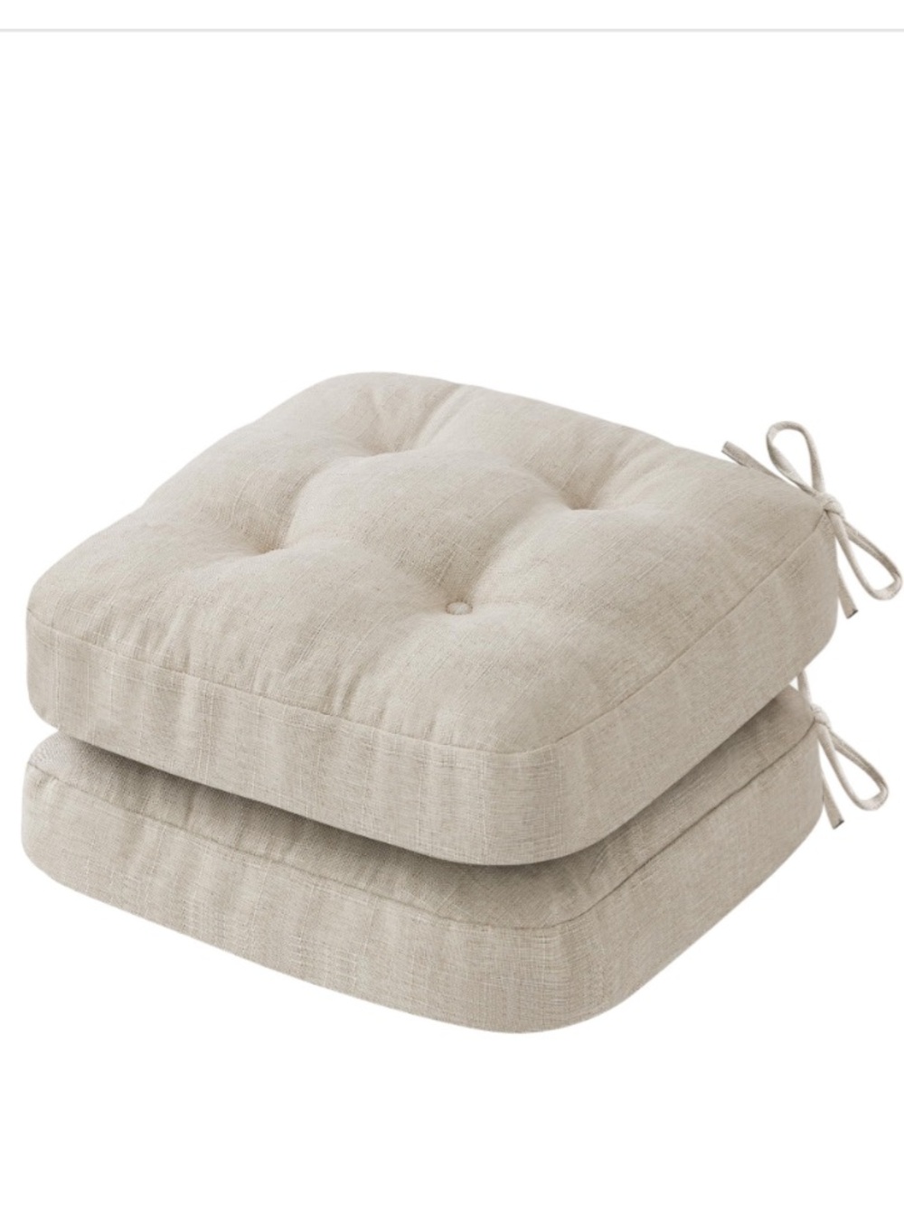 Set of BEIGE Tufted Chair Cushions with Ties Square (16.5x16.5x3.5”)